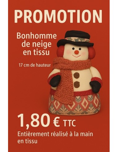Bonhomme de neige artisanal en tissu – Déco Noël 17 cm