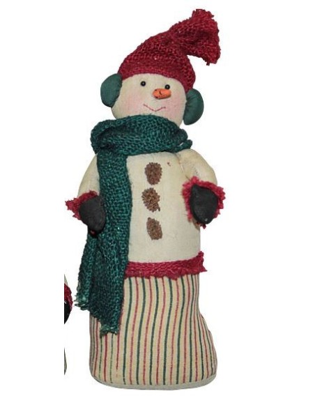 Handgefertigter Stoff-Schneemann – Weihnachtsdeko 28 cm