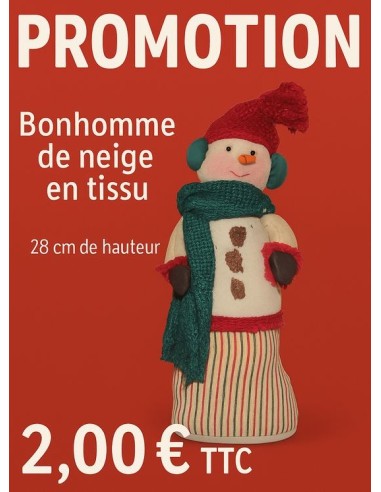 Bonhomme de neige artisanal en tissu – Déco Noël 28 cm