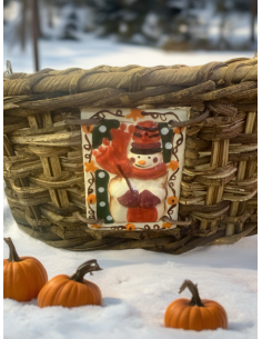 Cesta redonda de madera tejida con muñeco de nieve de cerámica 2