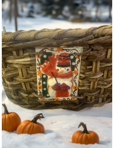 Panier rond tressé en bois céramique bonhomme de neige