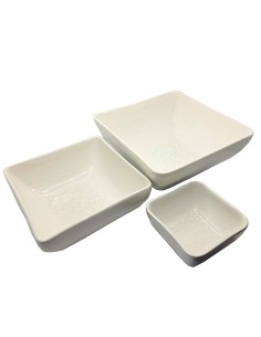 Ensemble 3 plats carrés empilables céramique émaillée Blanc cassé - Art de la table