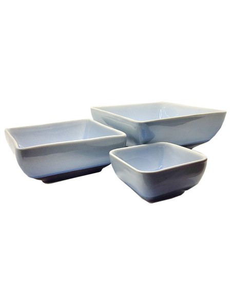 Set di 3 piatti quadrati impilabili in ceramica smaltata verde - Stoviglie