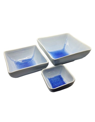Ensemble 3 plats carrés empilables céramique émaillée Bleue - Art de la table