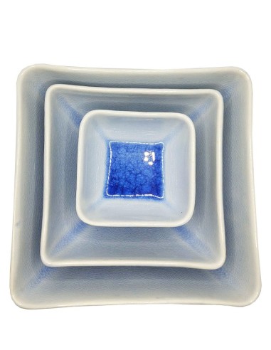 Set di 3 piatti quadrati impilabili in ceramica smaltata verde - Stoviglie