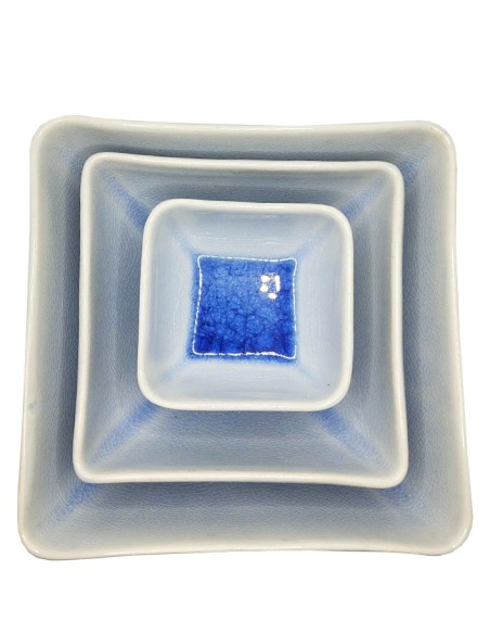 Set van 3 stapelbare vierkante schalen van groen geglazuurd keramiek - Servies