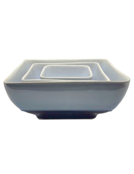 Set of 3 Stackable Square Green Glazed Ceramic Dishes - Tableware