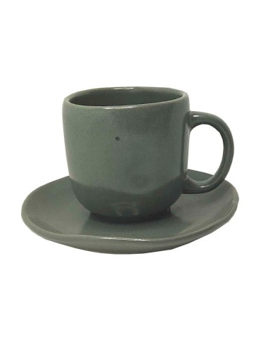 Cup with matching saucer in gray ceramic
