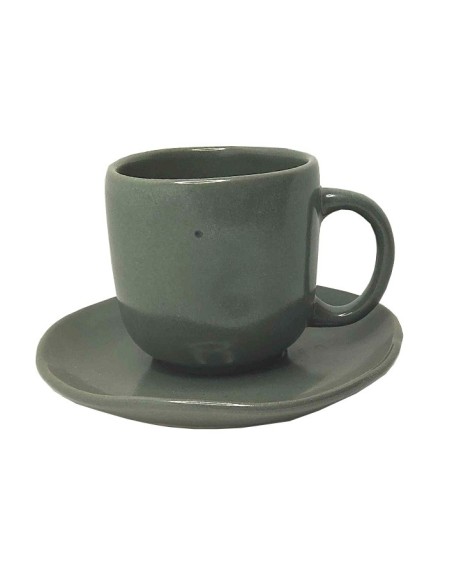 Tasse avec sous tasse assortie en céramique grise
