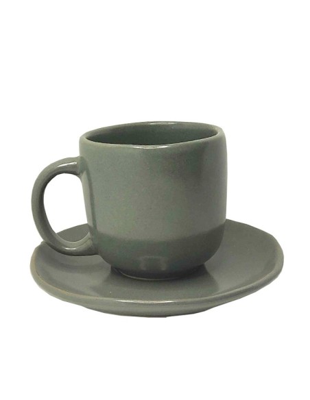 Taza con platillo a juego de cerámica gris