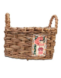 Wooden woven basket ceramic snowman