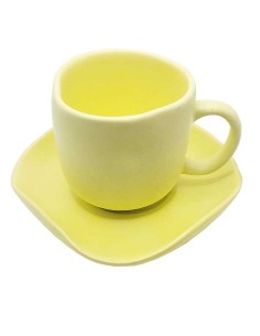 Tazza con piattino abbinato in ceramica gialla 2