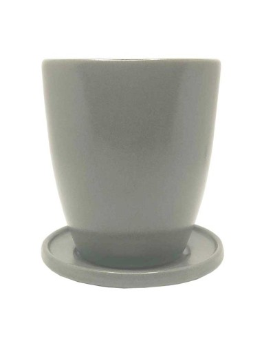 Taza de té con tapa de cerámica gris
