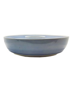 Fuente redonda de terracota esmaltada en azul 2